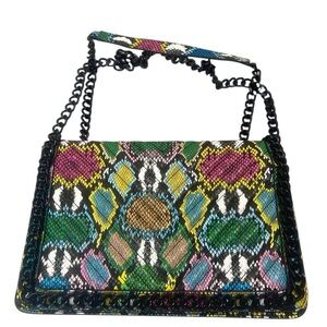 Aldo Greenwald Multicolor Black Snake Python Print Crossbody Shoulder Purse Bag